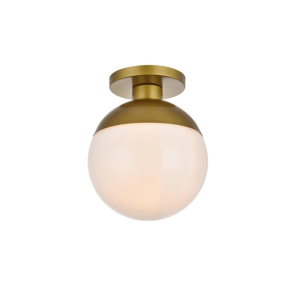 Timeless Home Ellie 12 in. W x 14.5 in. H 1-Light Brass and Frosted White Glass Flush Mount - Hercitys
