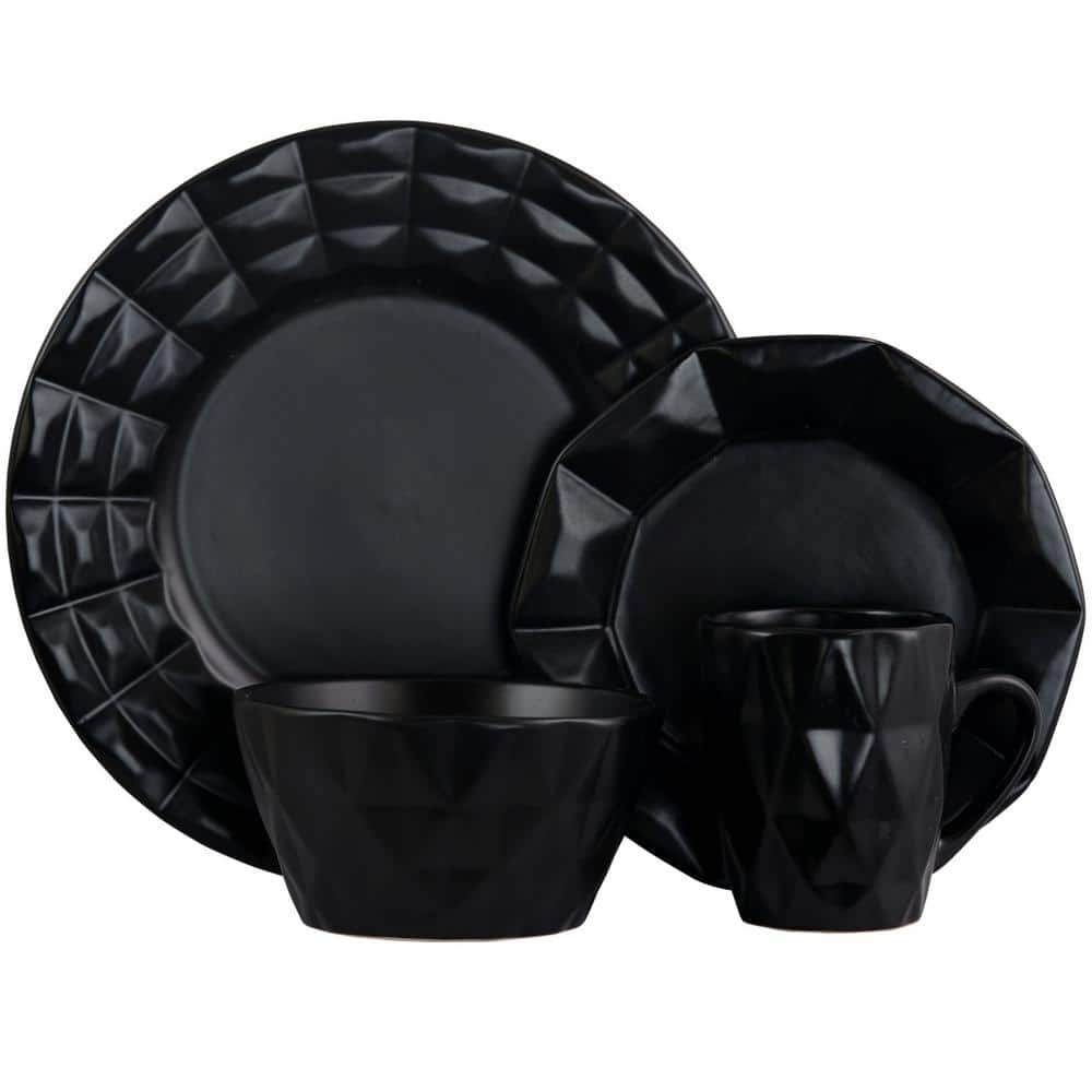 Retro Chic 16-Piece Modern Black Stone Dinnerware Set (Service for 4) - Hercitys