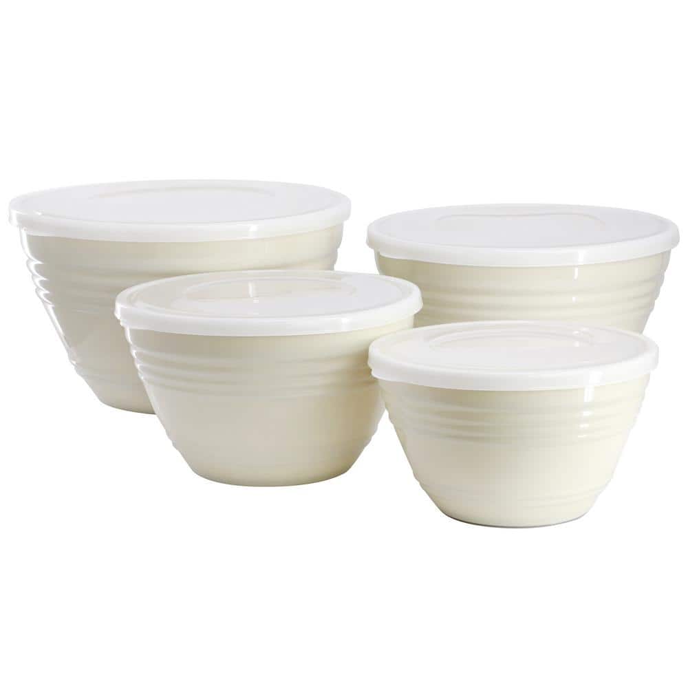 8-Piece Plastic Storage Bowl Set with Lids in Linen - Hercitys