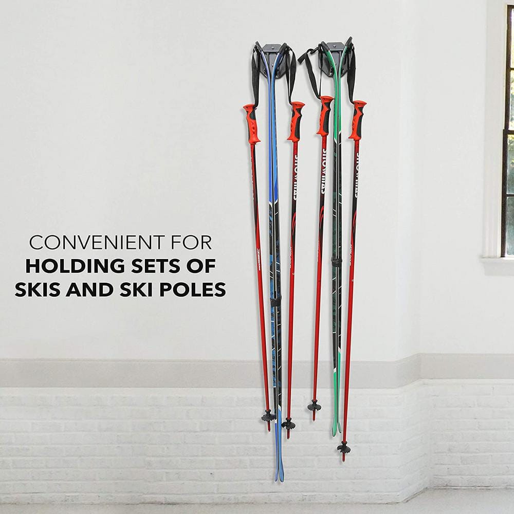 Ski Wall Rack, Holds 2 Pairs of Skis and Skiing Poles or Snowboard - Hercitys