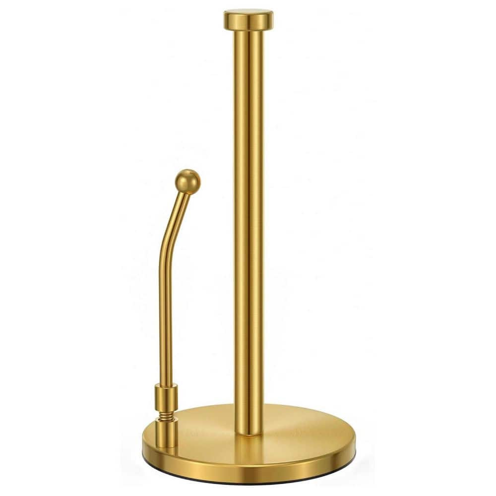 Paper Towel Dispenser Standing Weighted Base Non Slip, Stainless Steel Kitchen Roll Stand for Home Kitchen in gold - Hercitys