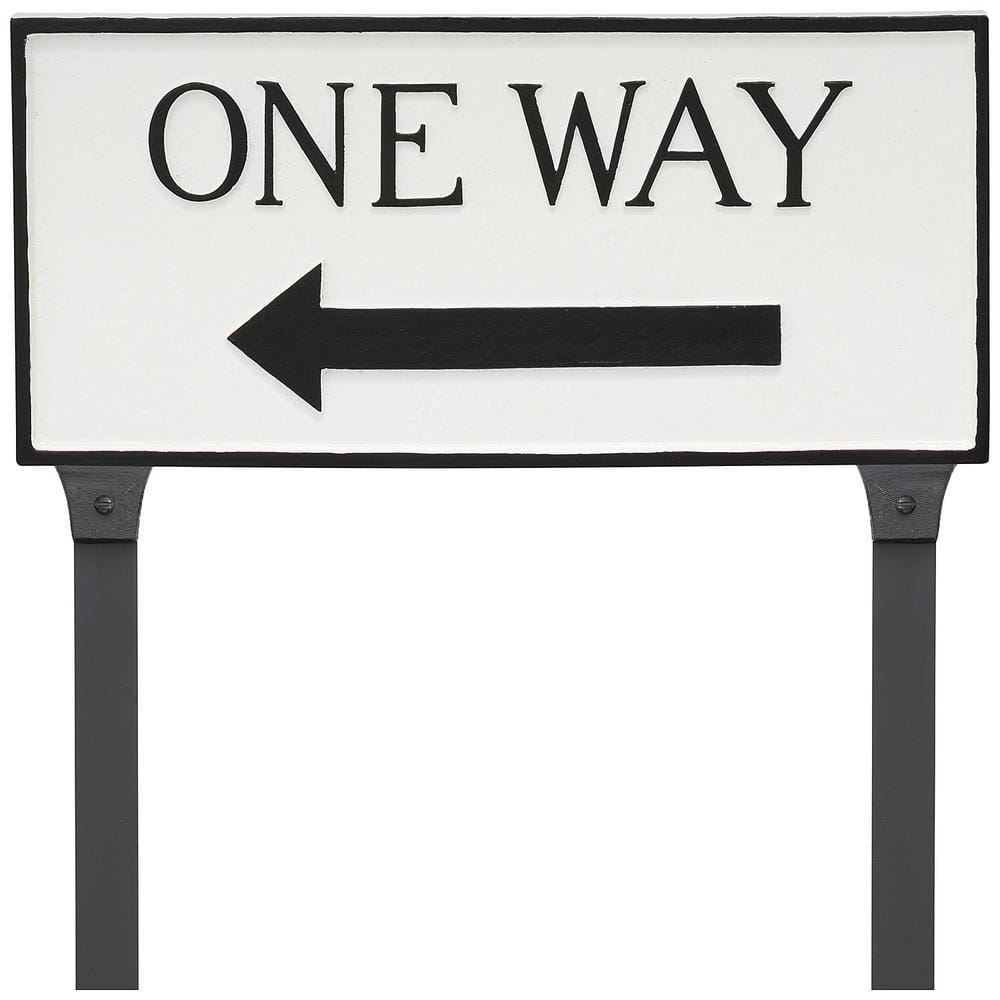 7.25 in. x 15.75 in. Standard Rectangle Left One Way Statement Plaque Sign with Lawn Stakes – White/Black - Hercitys