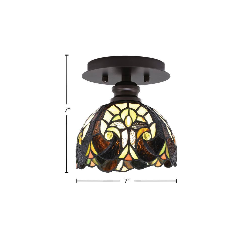 Albany 1-Light 7 in. Espresso Semi-Flush with Ivory Cypress Art Glass Shade - Hercitys