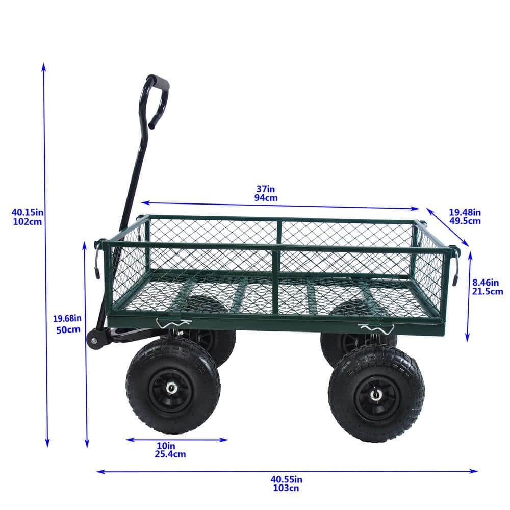Hot Seller 4 cu. ft. Outdoor Metal Garden Cart with 4 Detachable Side, Bear Weight 550 lbs. for Backyard Garden Green - Hercitys