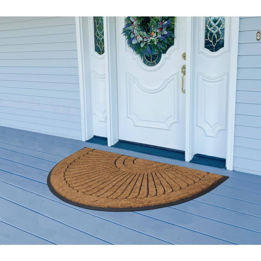 Sunburst Half Moon Tapered Edge Black 24 in. x 36 in. Large Rubber and Coir Mat - Hercitys
