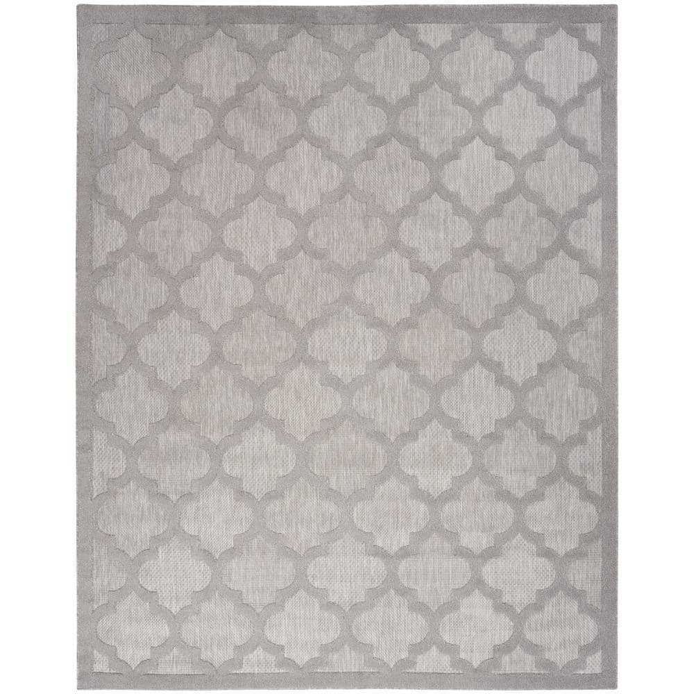 Easy Care Silver Grey 9 ft. x 12 ft. Geometric Contemporary Indoor Outdoor Area Rug - Hercitys