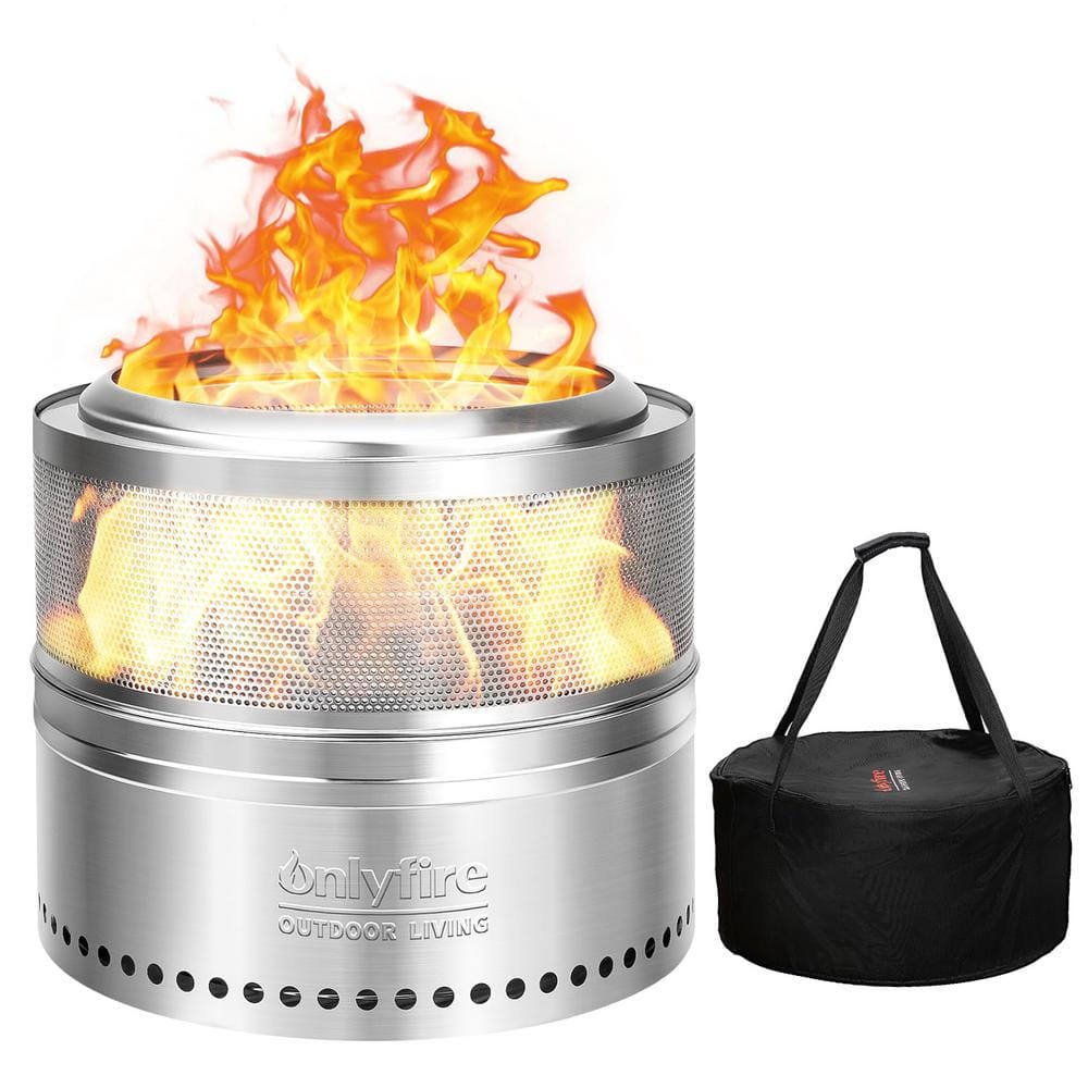 Portable Hollow Style Smokeless Fire Pit 17 in. H in Stainless Steel with Carry Bag, Wood Burning Fireplace - Hercitys