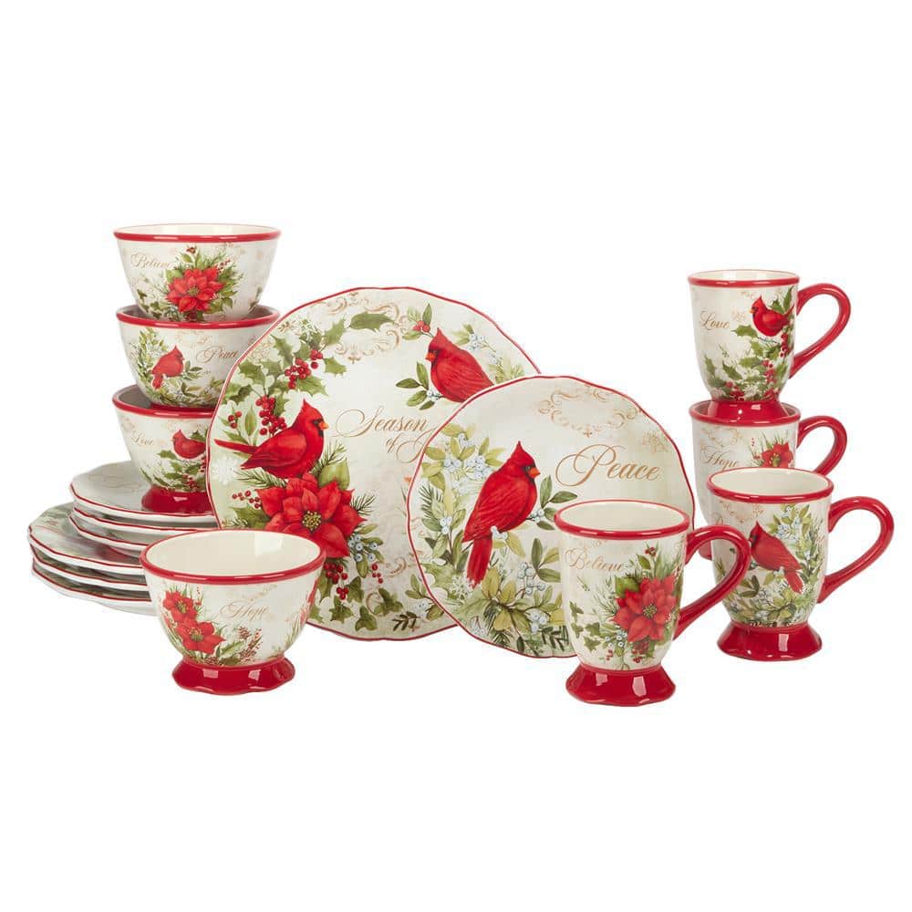 Winter’s Medley 16-Piece Multi-Colored Earthenware Dinnerware Set Service for 4 - Hercitys