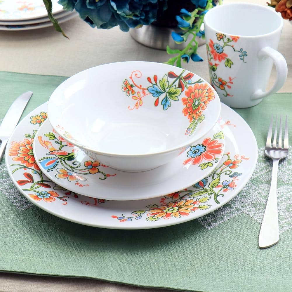 Spring Bloom 16 Piece Round Porcelain Dinnerware Set - Hercitys