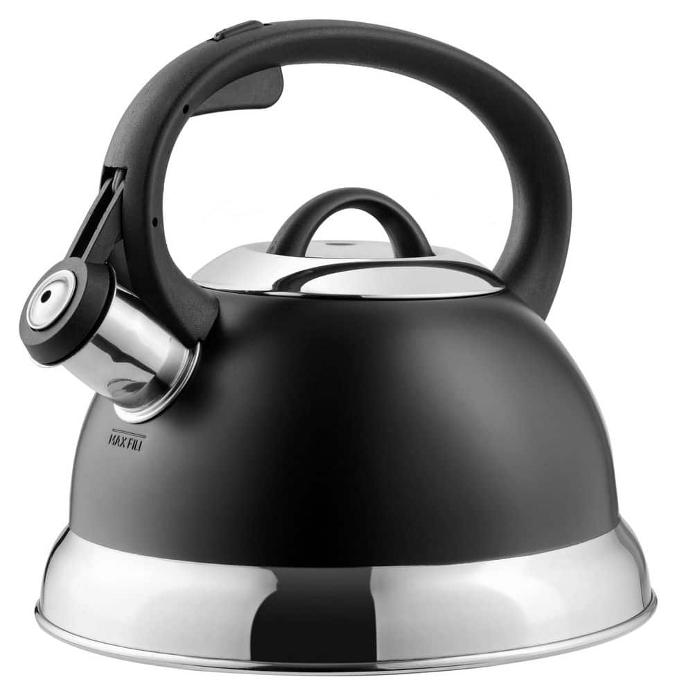 Flintshire 1.75 qt. 7-Cup Black Stainless Steel Whistling Stovetop Tea Kettle - Hercitys