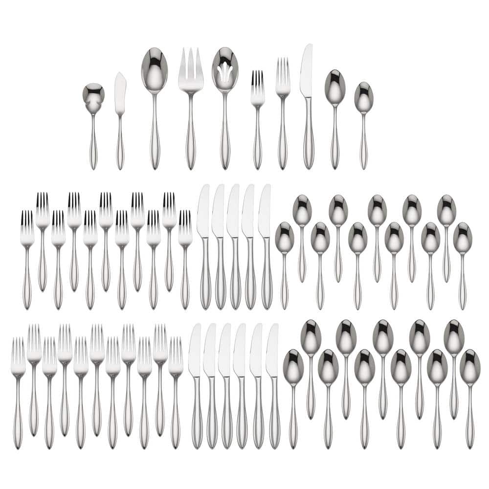 Sculpt 65-Piece Silver 18/10-Stainless Steel Flatware Set (Service For 12) - Hercitys