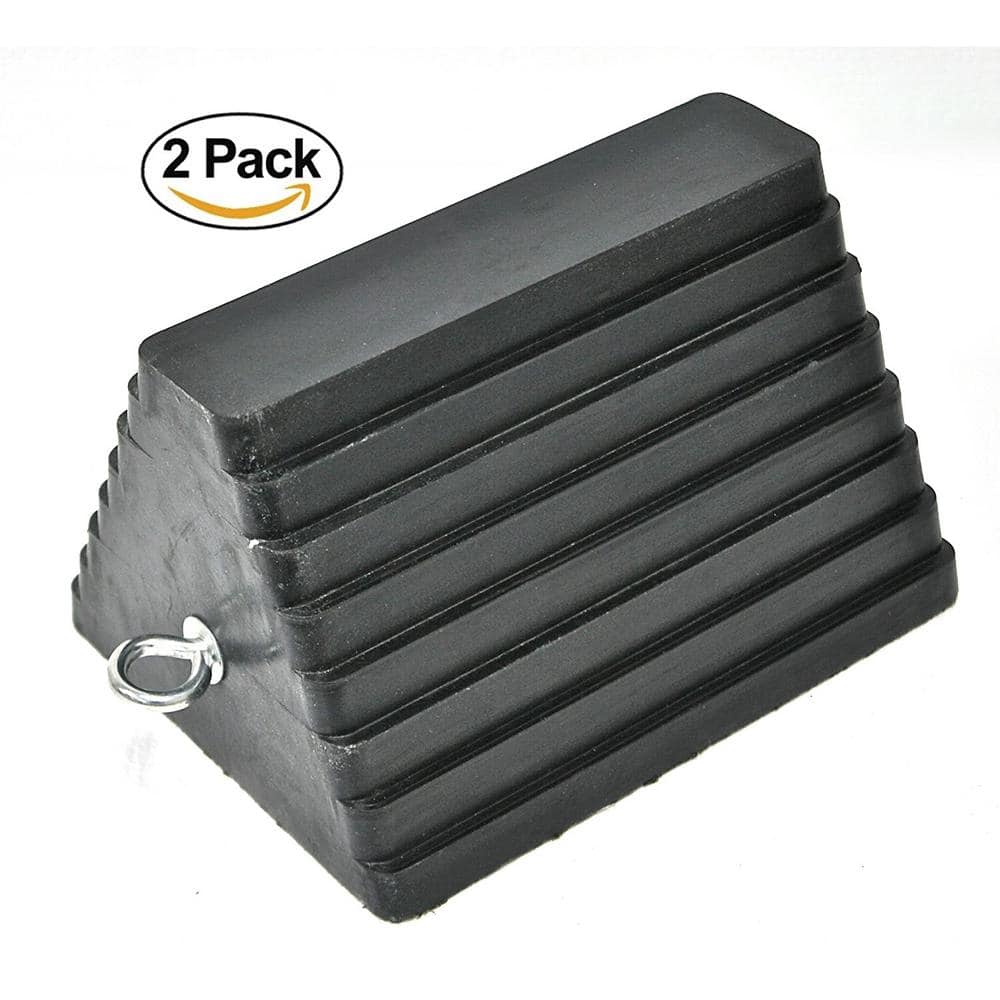 Solid Rubber Heavy-Duty Wheel Chock with Eyebolt (2-Pack) - Hercitys