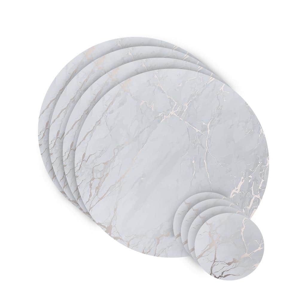 Marble Cork 15 in. x 15 in. Silver Round Cork Placemat and Coasters (Set of 8) 4-Coasters and 4-Placemats - Hercitys