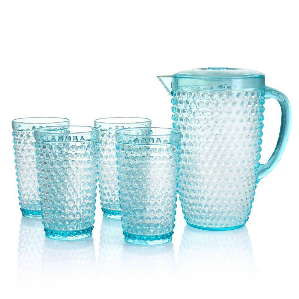 Malone 5-Piece Plastic Pitcher and Tumbler Set in Light Blue - Hercitys