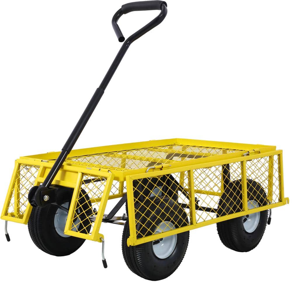 Steel Garden Cart Steel Mesh Removable Sides 3 cu ft 550 lb Capacity in Yellow - Hercitys