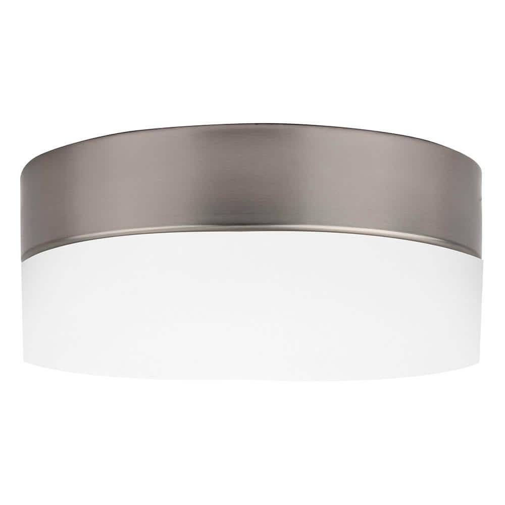 Jaymae 11.25 in. 60-Watt Brushed Nickel Integrated LED Flush Mount with Frosted Glass Silver Shade - Hercitys