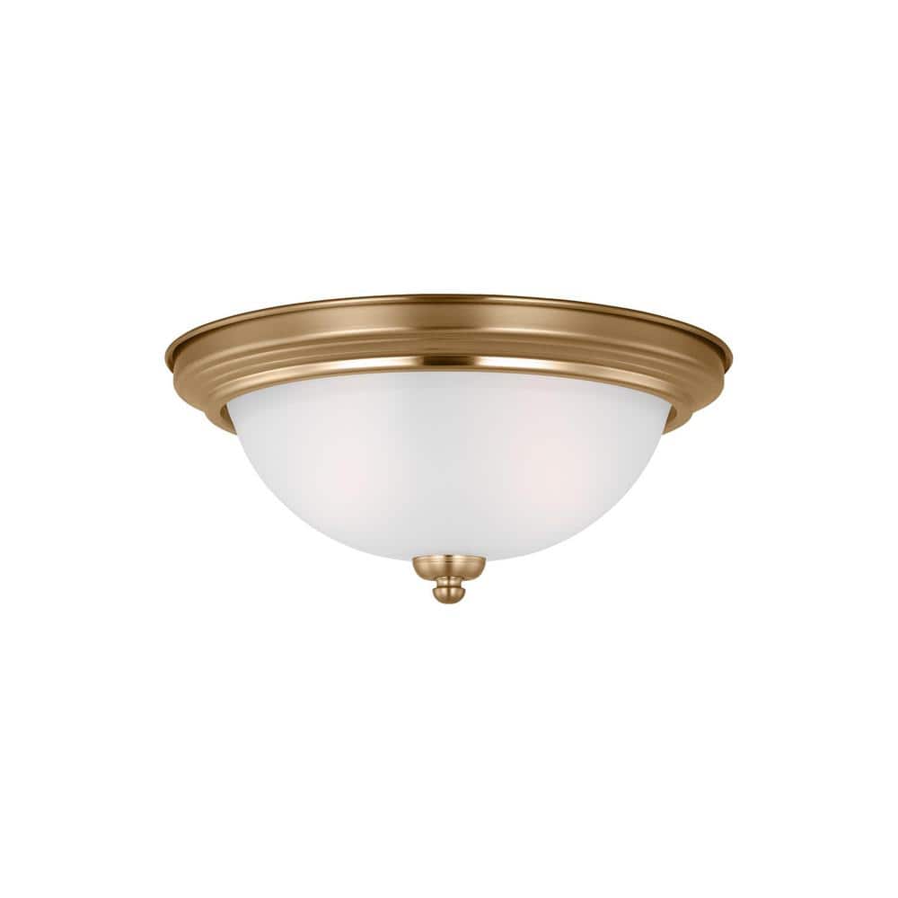 Geary 12.5 in. 2-Light Satin Brass Traditional Contemporary Ceiling Flush Mount with Satin Etched Glass Shade - Hercitys