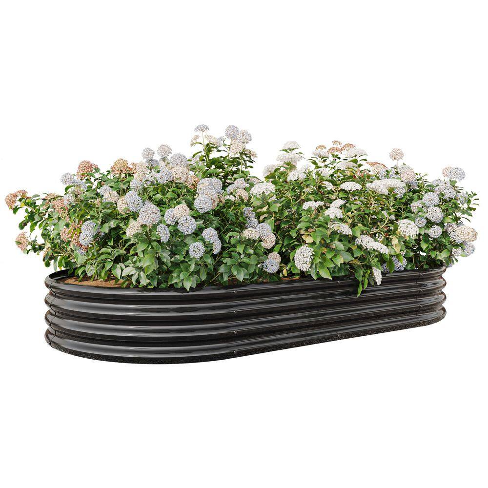 Ripple 88 in. Black Metal Oval Outdoor Patio Garden Raised Bed - Hercitys