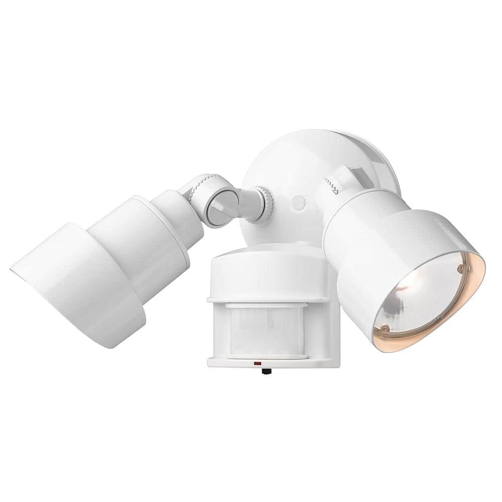 Flood Lights Collection 2-Light White Motion Activated Outdoor Integrated LED Light Fixture - Hercitys