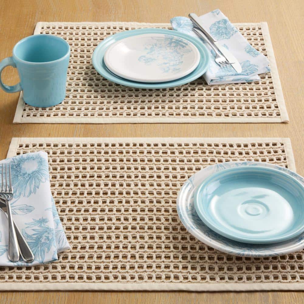 Kai Macrame 14 in. x 19 in. White/Blue Placemat Set (4-Pack) - Hercitys
