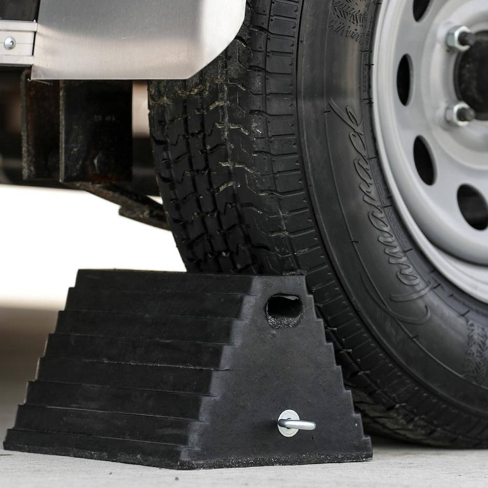 Heavy-Duty Rubber Wheel Chock with Chain Eye 10 in. x 8 in. x 6 in. - Hercitys