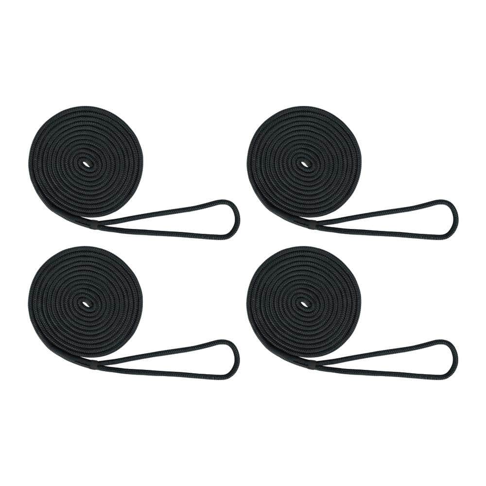 BoatTector Double Braid Nylon Dock Line Value 4-Pack – 3/8 in. x 15 ft., Black - Hercitys