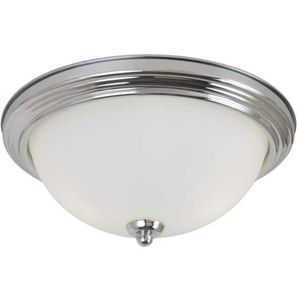 Geary 12.5 in. 2-Light Chrome Ceiling Flush Mount with Satin Etched Glass - Hercitys