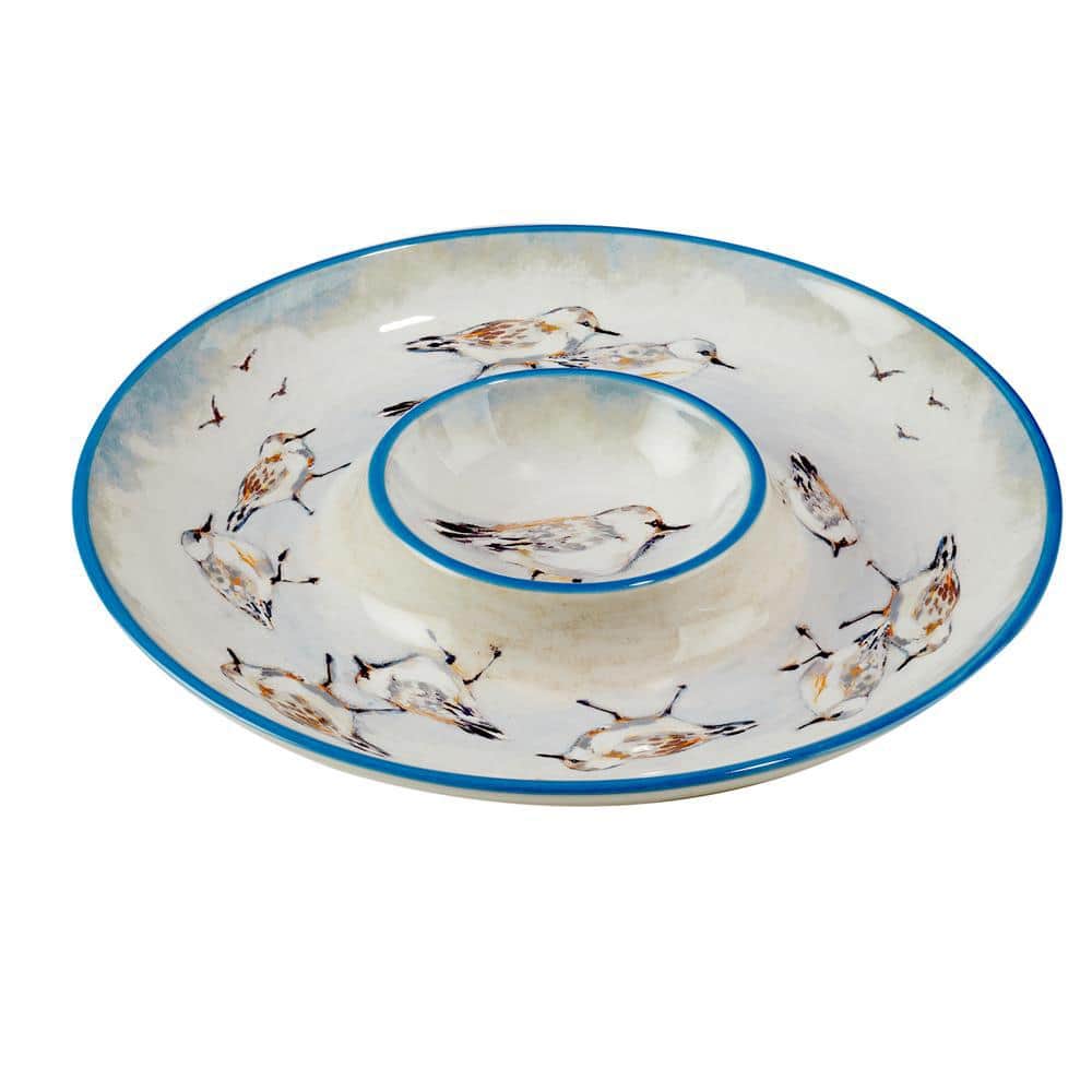 Shorebirds 13.5 in. Assorted Colors Earthenware Chip and Dip Server - Hercitys