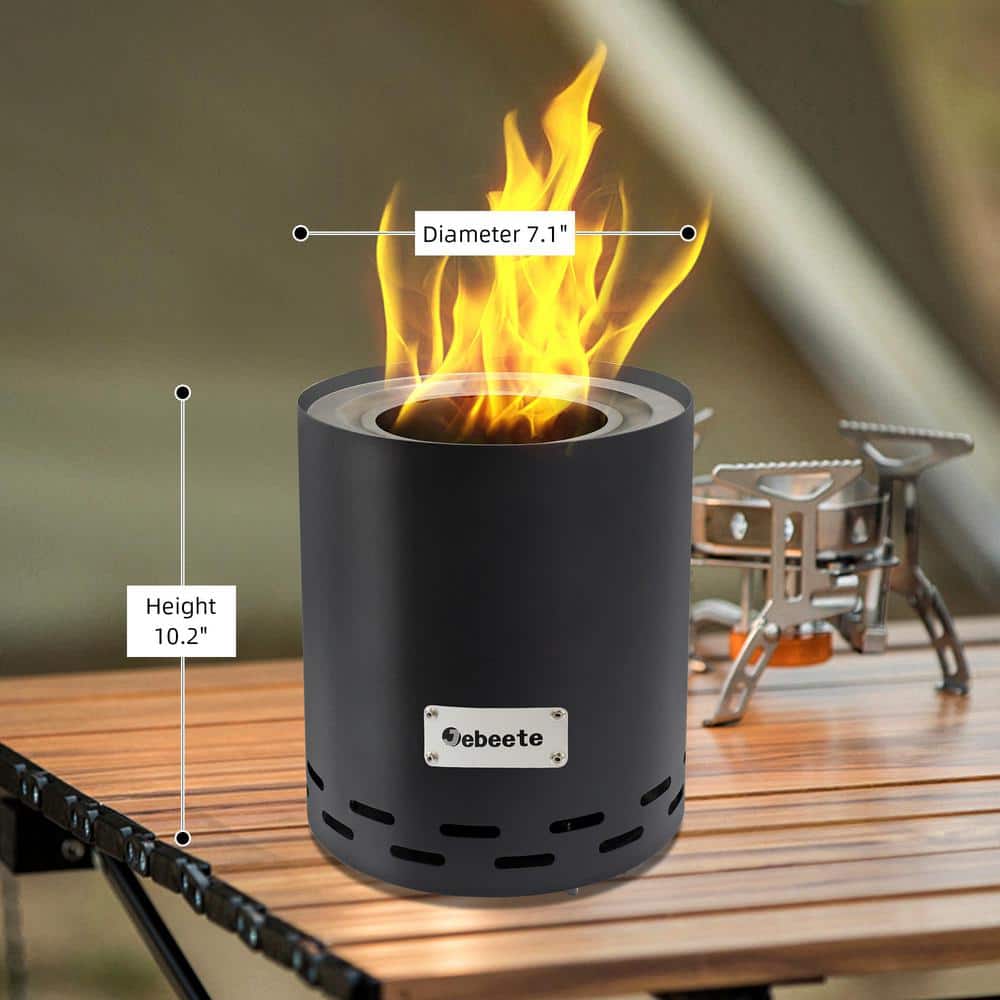 Black 10.2 in. H Outdoor Smokeless Tabletop Fire Pit, Stainless Steel Tabletop Fireplace, Pellets or Wood Fuels - Hercitys