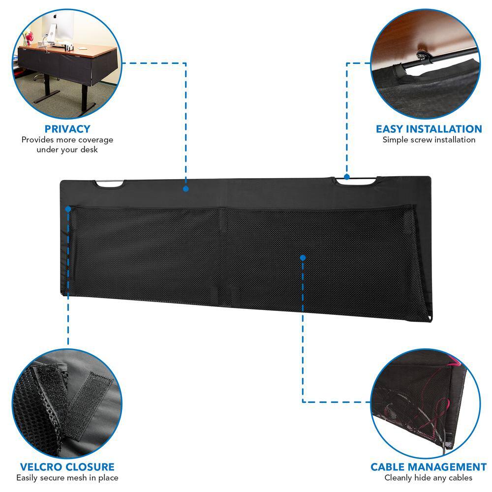 60 in. Rectangular Black Fabric Under Computer Desk Privacy Panel - Hercitys