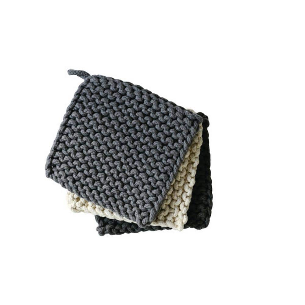 Square Cotton Crocheted Pot Holder in Multicolor (Set of 3) - Hercitys