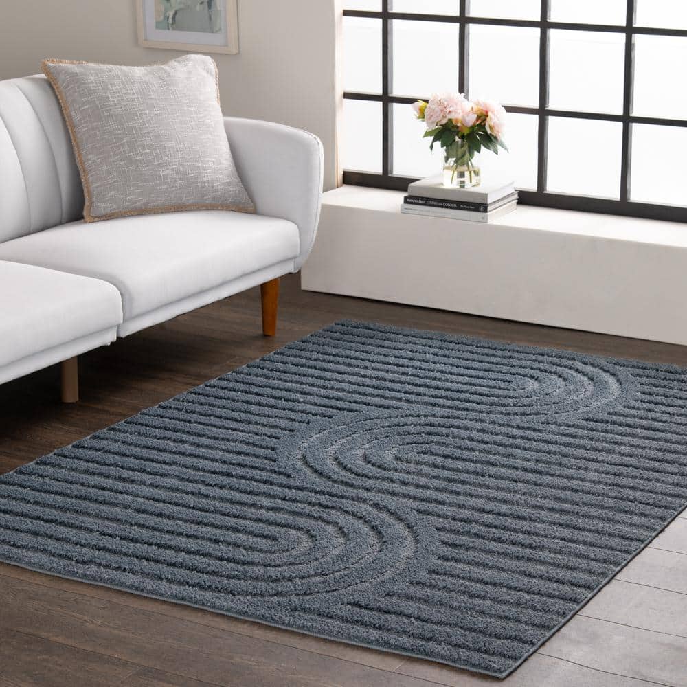 Oathil Stone Blue 9 ft. x 12 ft. Geometric Area Rug - Hercitys