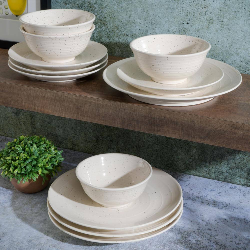 Ramapo 12-Piece Stoneware Dinnerware Set in White Speckle - Hercitys