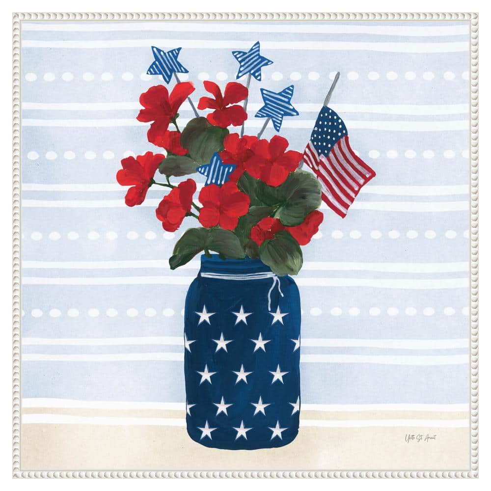 American Gnome IX by Yvette St. Amant 30-in. W x 30-in. H. Canvas Wall Art Print Framed in White - Hercitys