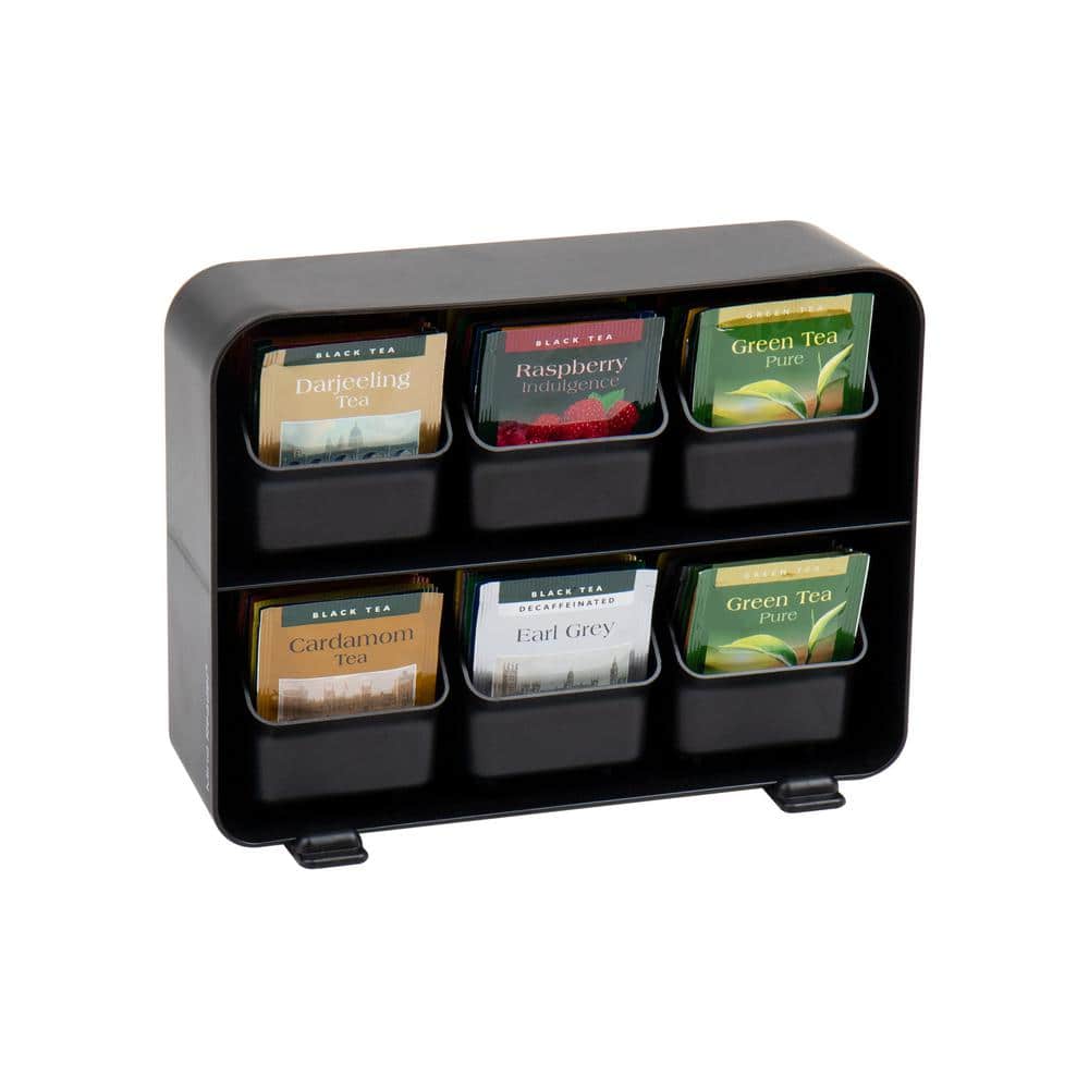 Tea Bag Organizer Tea Station Organizer Plastic 10.25 in. L x 3.25 in. W x 7.75 in. H, Black - Hercitys