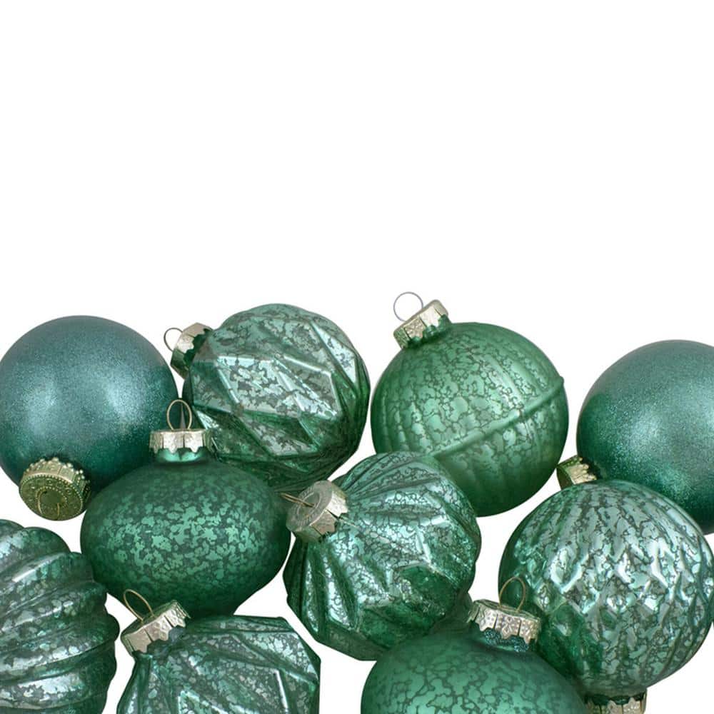 Green Finial and Glass Ball Christmas Ornaments Set of 12 - Hercitys