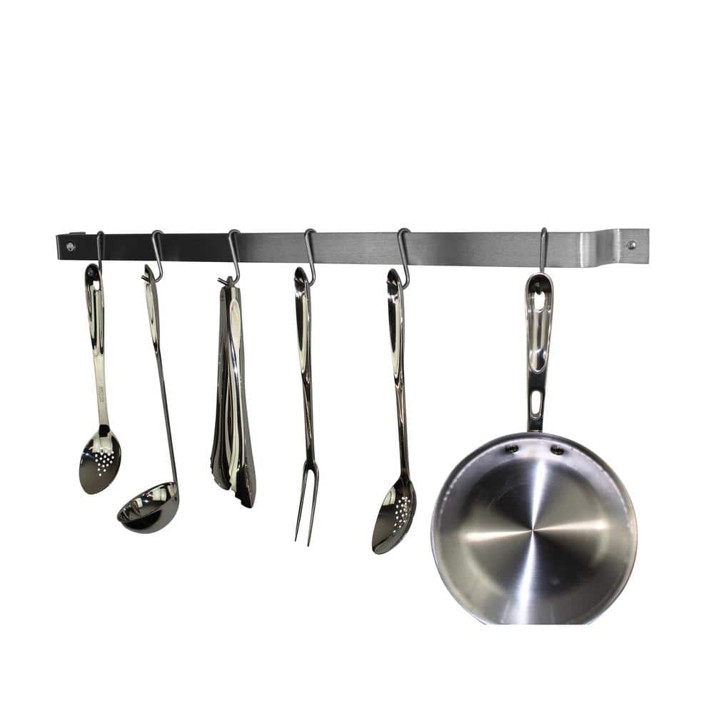 Handcrafted 36 in. Stainless Steel Easy Mount Wall Rack with 6-Hooks - Hercitys