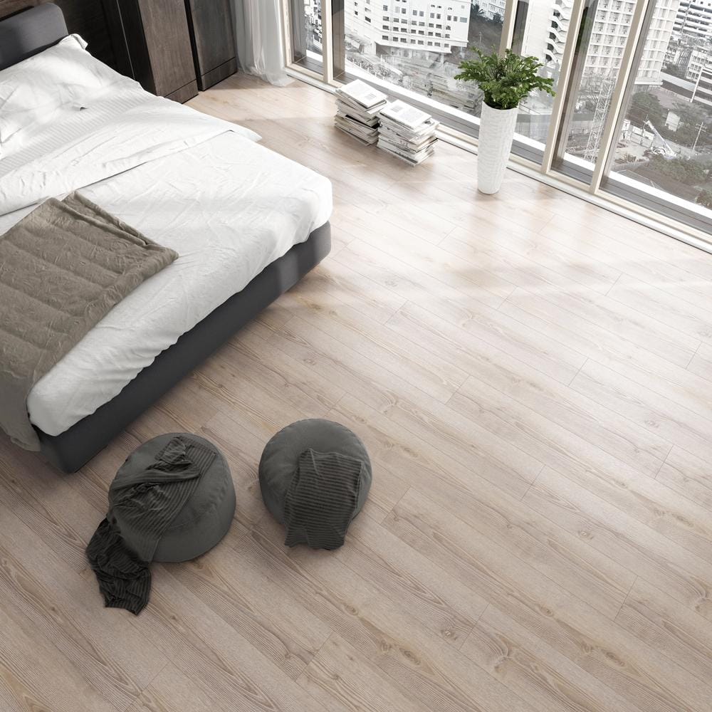 Cradle Rock Oak 12 mm T x 8 in. W Waterproof Laminate Wood Flooring (15.9 sqft/case) - Hercitys