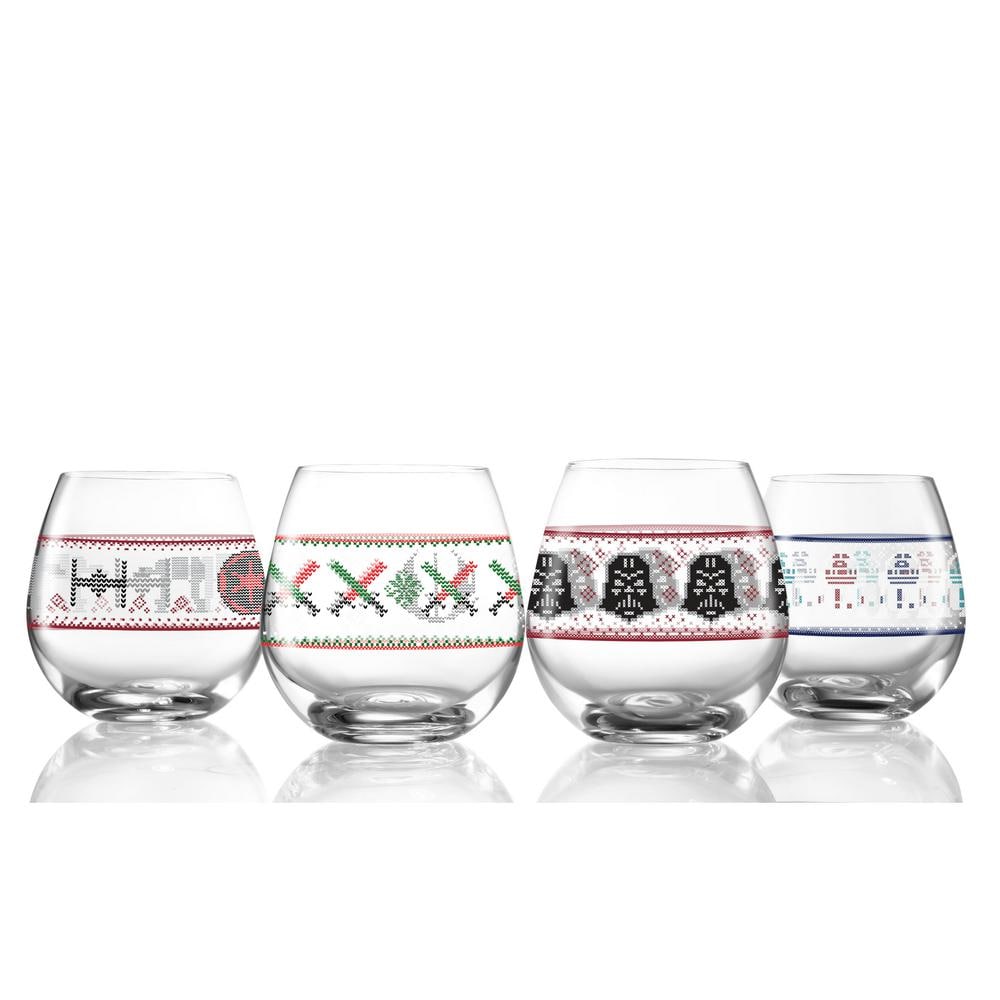 Star Wars Ugly Sweater Collection 15 oz. Stemless Drinking Glass (Set of 4) - Hercitys