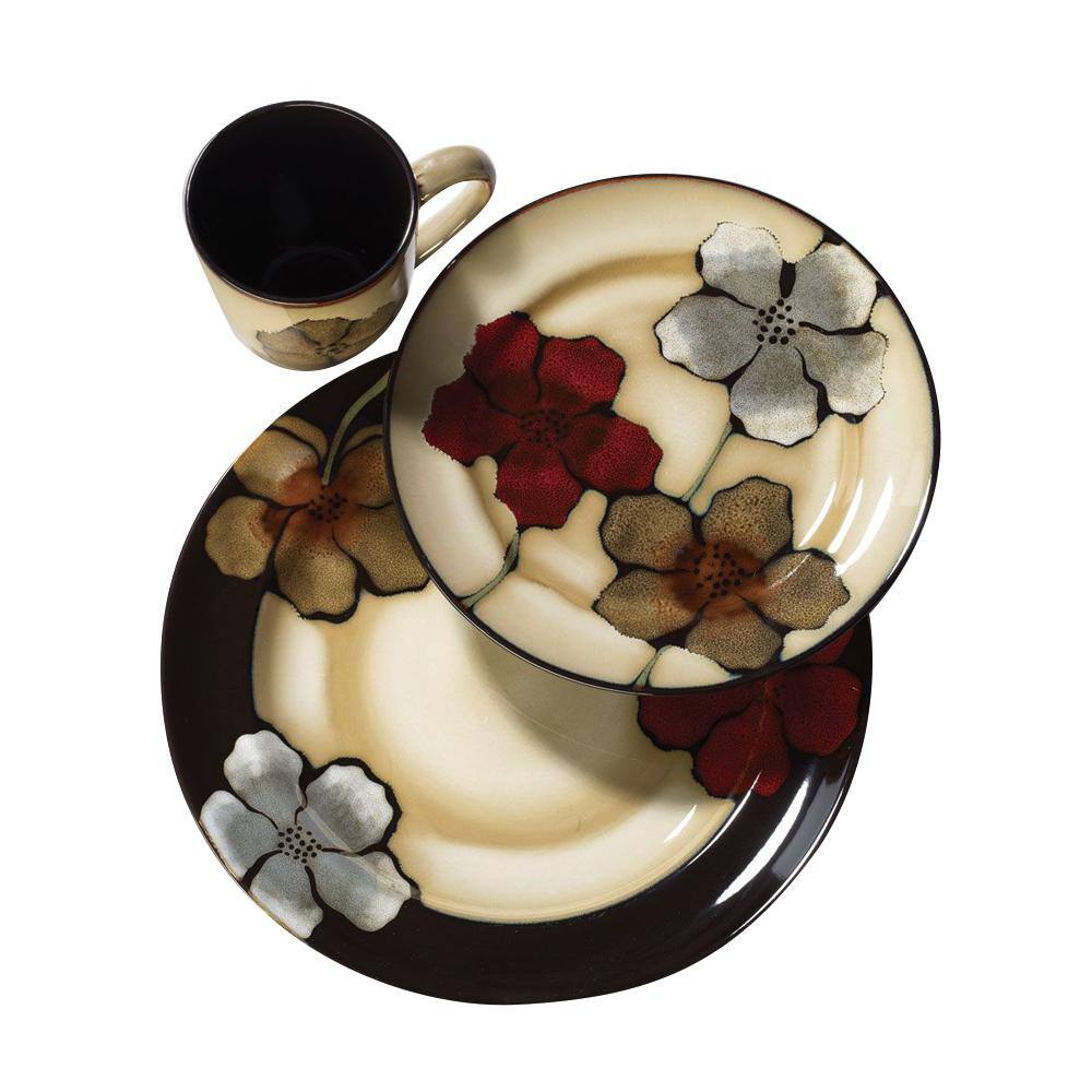 Painted Poppies 16-Piece Casual Assorted Stoneware Dinnerware Set (Set for 4) - Hercitys