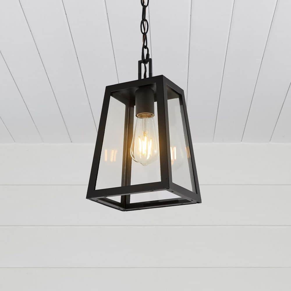 Glendale 6.75 in. 1-Light Black/Clear Outdoor LED Pendant Farmhouse Industrial Iron/Glass - Hercitys