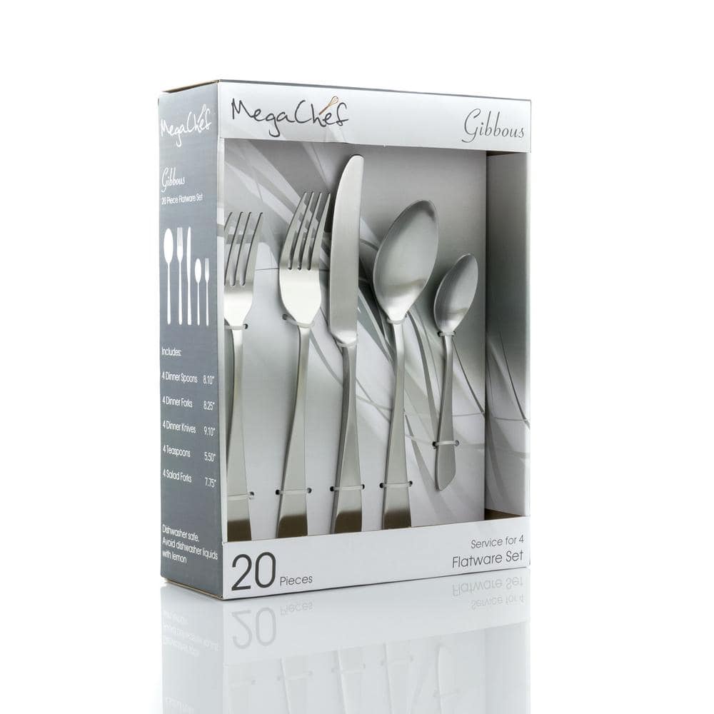 Gibbous 20-Piece Silver 18/10 Stainless Steel Flatware Set, Service for 4 - Hercitys