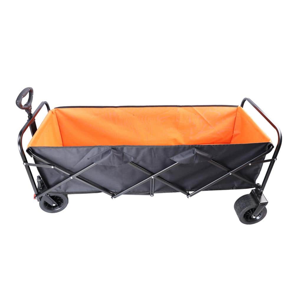 9 cu. ft. Steel Black and Orange Wagon Garden Cart Shopping Beach Cart with Brake - Hercitys