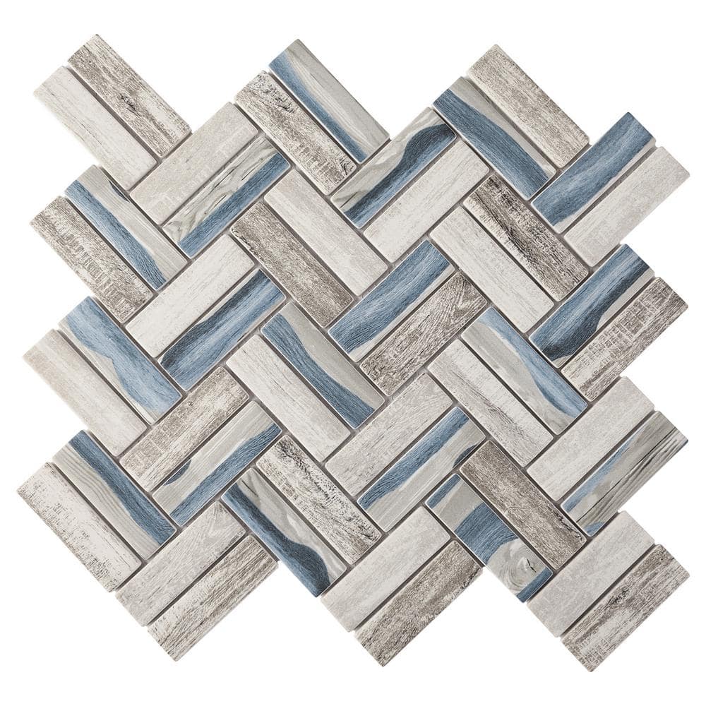 Ecoglassify Wooden Blue 11.11 in. x 12.52 in. Herringbone Matte Glass Mosaic Tile (9.7 sq. ft./Case) - Hercitys
