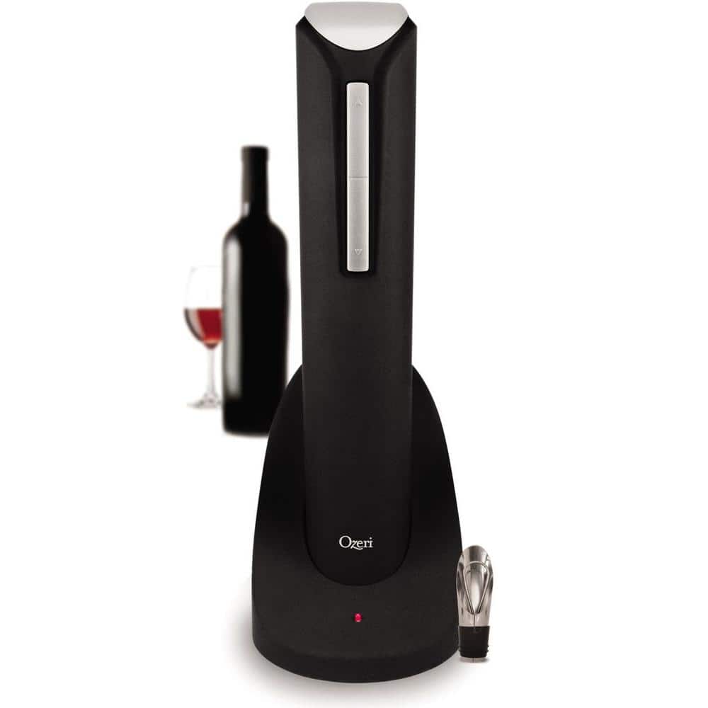 Pro Electric Wine Bottle Opener with Wine Pourer, Stopper, Foil Cutter and Elegant Recharging Stand, in Black - Hercitys