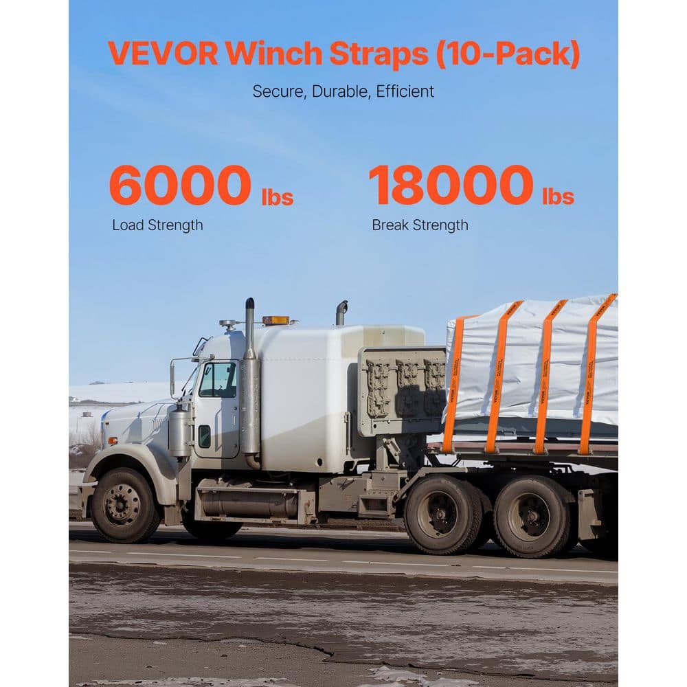 Winch Straps 4 in. x 30 ft. Truck Straps with Flat Hook 10 Pack Heavy Duty Trailer Straps with 18000 lbs. Break Strength - Hercitys