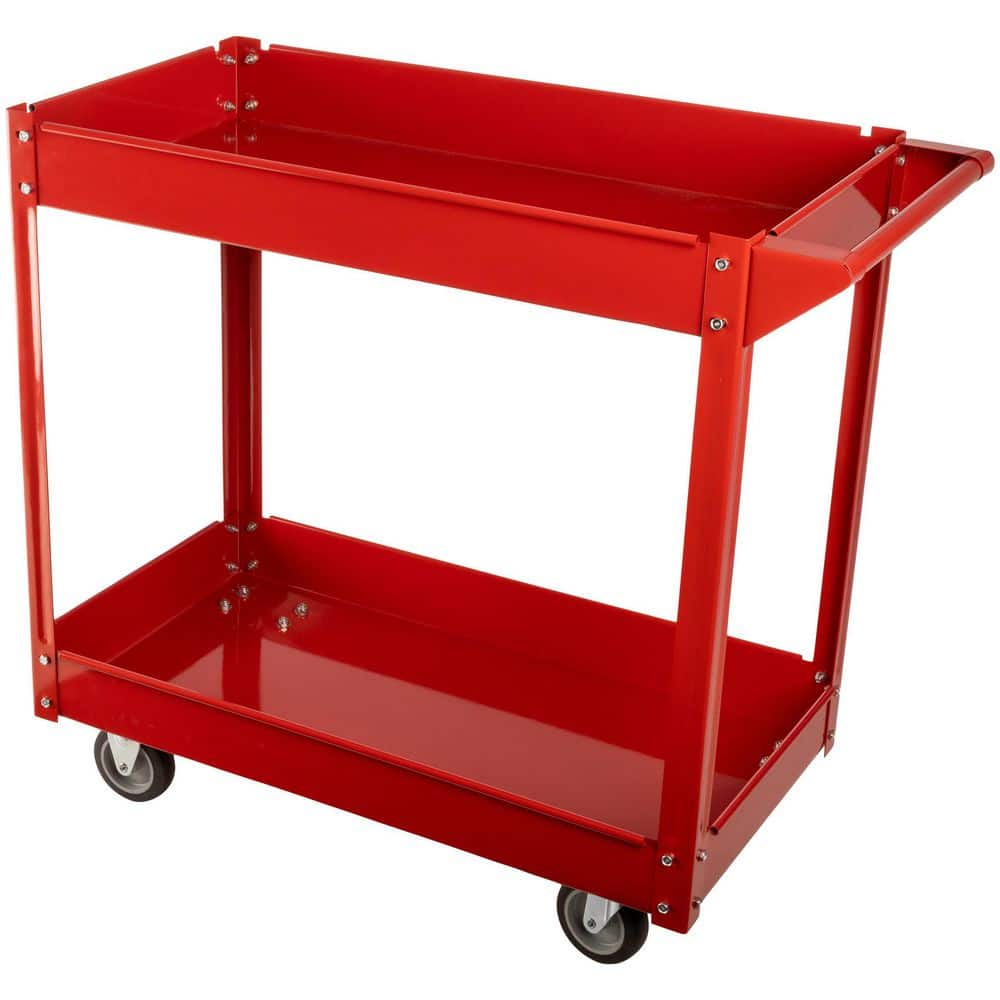 Red Utility Cart – Heavy-Duty Work Cart with 2-Storage Tray Shelves – Holds up to 330 lbs. - Hercitys