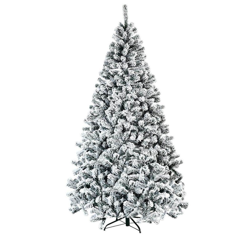 7.5 ft. Unlit Premium Snow Flocked Hinged Artificial Christmas Tree with Metal Stand - Hercitys