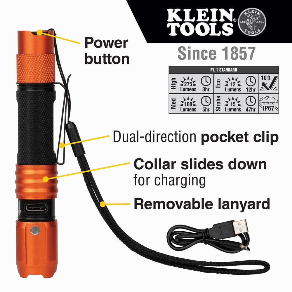 Rechargeable Waterproof LED Pocket Light with Lanyard, 275 Lumens, 4 Modes - Hercitys