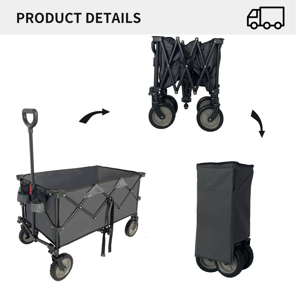 6.3 cu. ft. Steel Wagon Cart 176 lbs. Load Collapsible Cart Portable Foldable Outdoor Utility Garden Cart, Gray - Hercitys